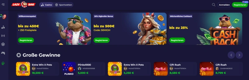 LazyBar Casino Hauptseite